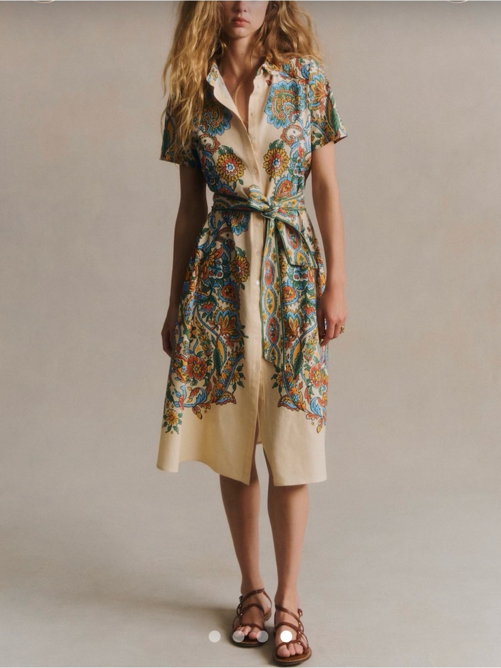 Sezane Ady Riola Cream Midi Shirt Dress NWT Size 8 FR 40